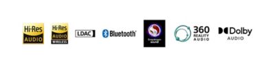 Hi-Res、Hi-Res Audio、LDAC、Bluetooth、Snapdragon、360 Reality Audio、Dolby 的標誌