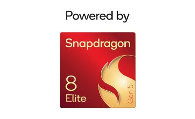 Logo Snapdragon Elite 8 z napisem „Powered by” powyżej