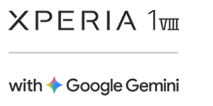 Logo XPERIA 1 VIII z czarnymi literami, a niżej logo Google Gemini na przezroczystym tle