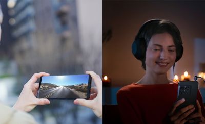 En person som håller i en kamera, bredvid en bild av två händer som håller i en kamera