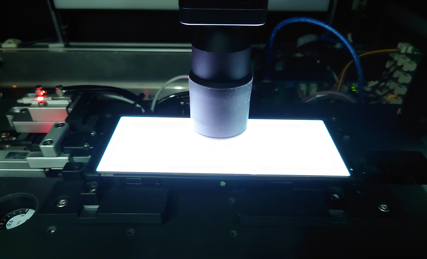 An Xperia 1 V undergoing white balance calibration in the factory