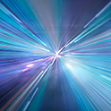 Abstract image showing colourful beams of light converging on a central point