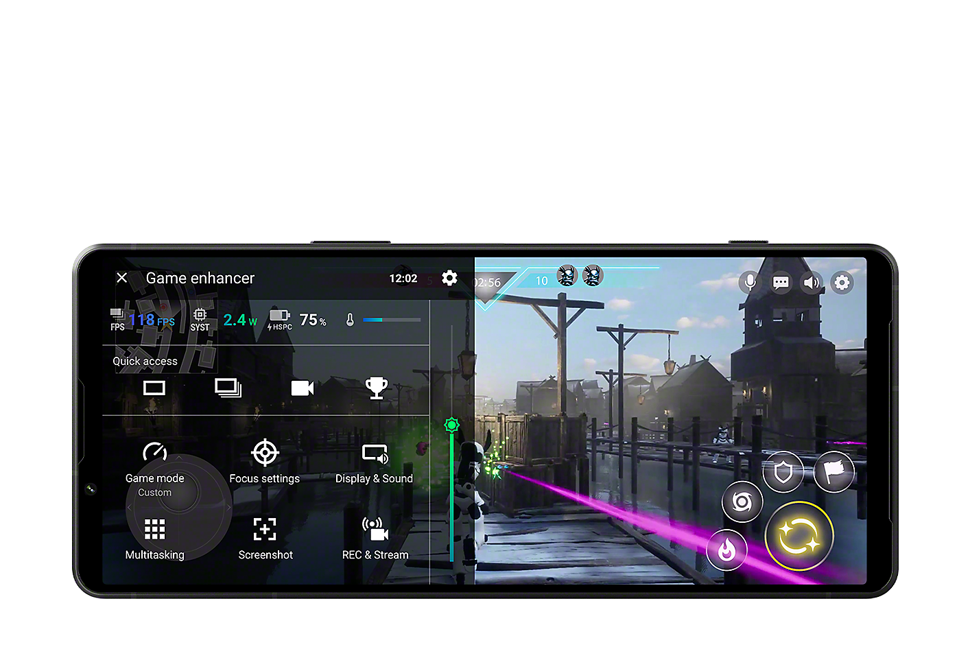 Xperia 1 V 顯示著遊戲增強器儀表板