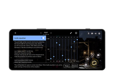 Xperia 1 V показывает игровой экран с пользовательским интерфейсом эквалайзера звука