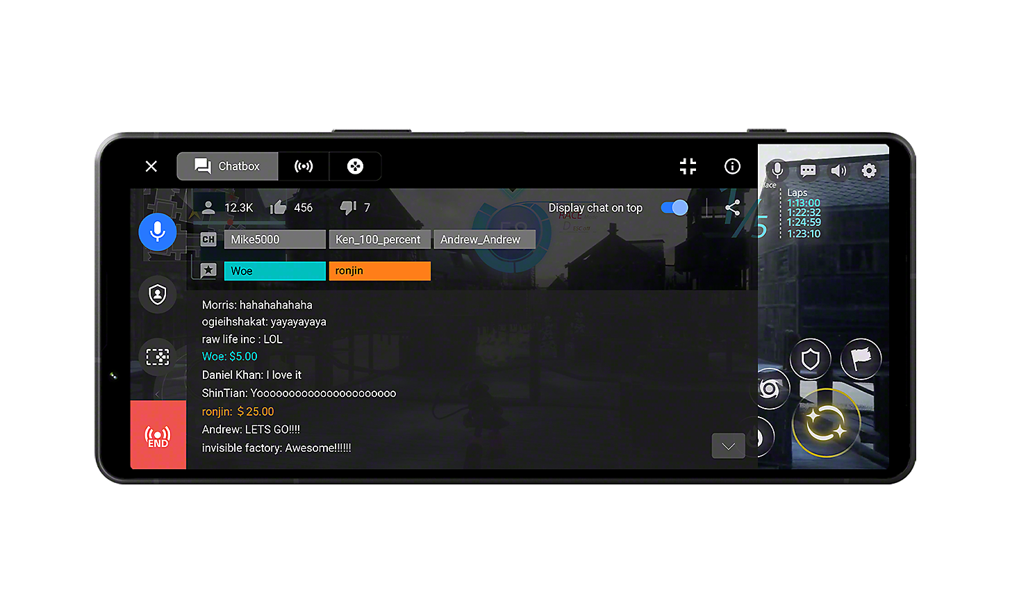 Gaming screen on Xperia 1 V showing the chatbox UI
