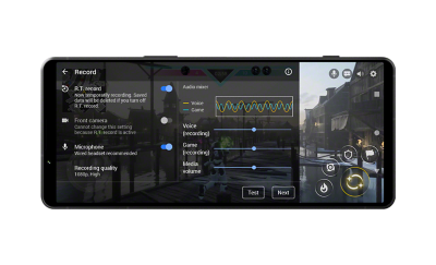 Игровой экран Xperia 1 V с пользовательским интерфейсом аудиомикшера