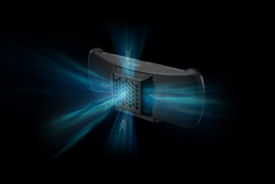 Xperia Stream 遊戲裝備的示意圖，顯示整體冷卻系統如何在裝置周遭產生氣流