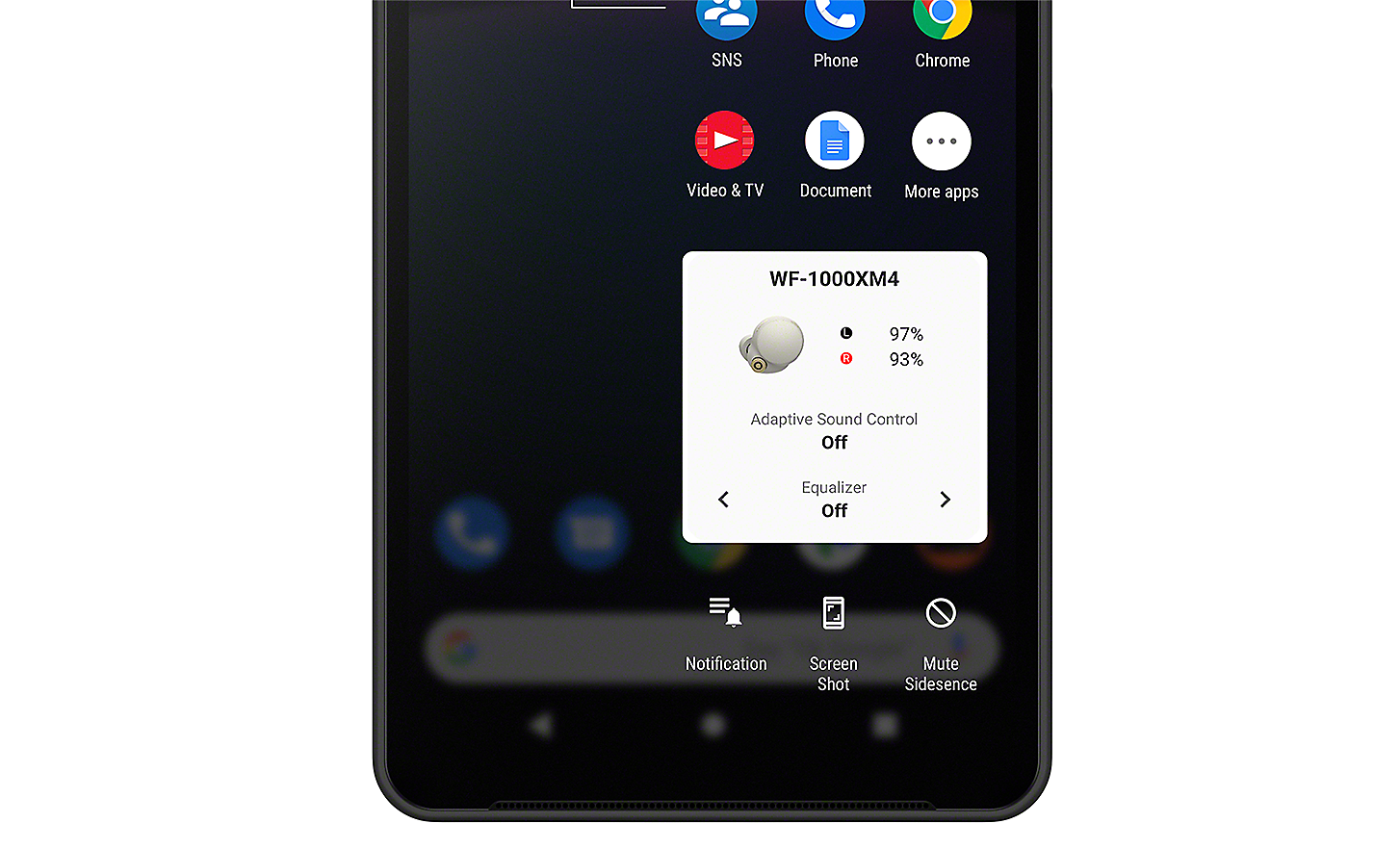 Nærbilde av Xperia-skjerm som viser Sony | Headphones Connect-brukergrensesnitt