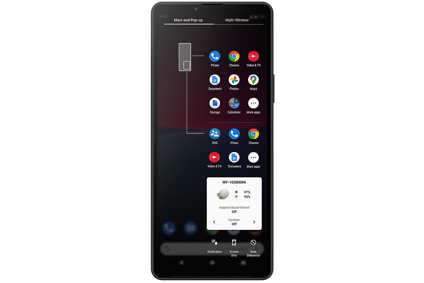 Xperia phone displaying the Window manager UI
