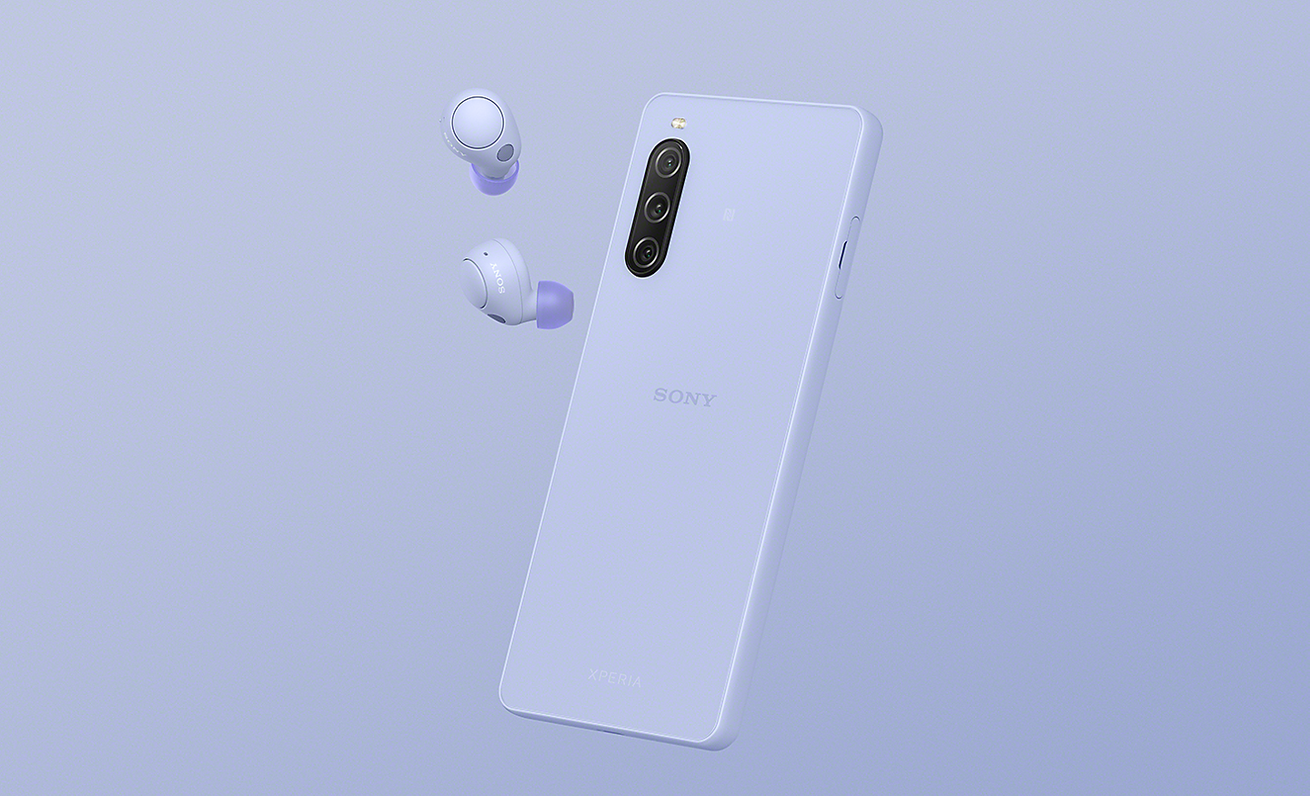 Xperia 10 V and matching WF-C700N noise cancelling headphones in Lavender