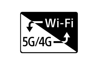 Icono de conectividad Wi-Fi y 5G/4G con flechas de carga y descarga