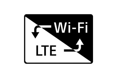 Biểu tượng kết nối Wi-Fi và LTE với mũi tên tải xuống và tải lên