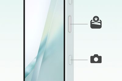 Vista lateral del smartphone que muestra botones personalizables para acceder rápidamente a la cámara y tus apps favoritas