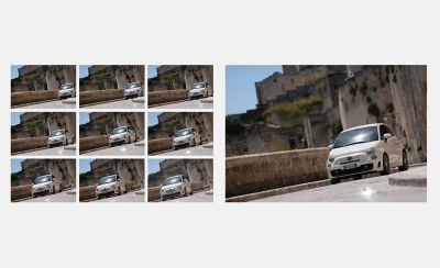 Imágenes de ejemplo de disparo continuo de un automóvil doblando en una esquina