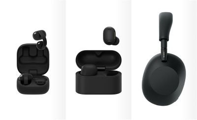 Sony 1000X THE COLLEXION, WF-1000XM6, and LinkBuds Clip, showcasing models incorporating recycled plastic