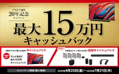 ブラビア誕生20年記念キャンペーン キャンペーン期間（購入期間）2025年4月25日～2025年7月31日
