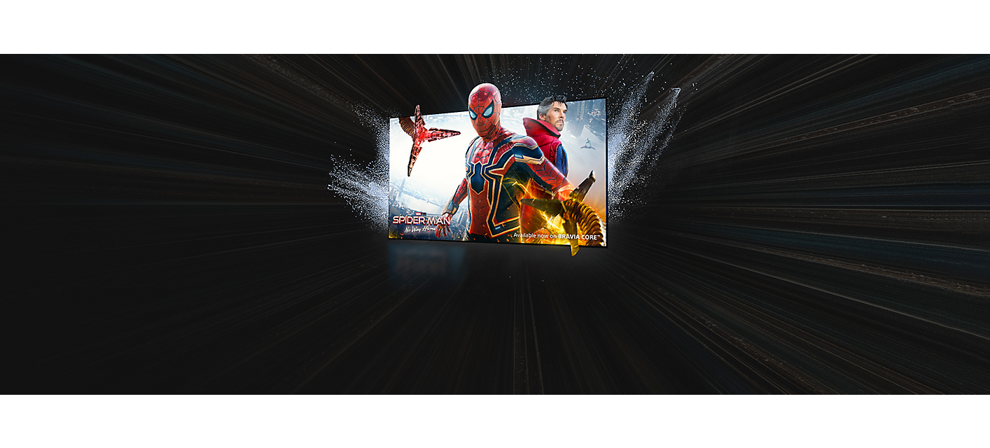 Image of a BRAVIA XR TV showing a scene from Spider-Man: No Way Home with the logo for BRAVIA CORE underneath