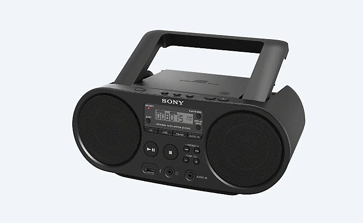 Front view of black Sony boombox