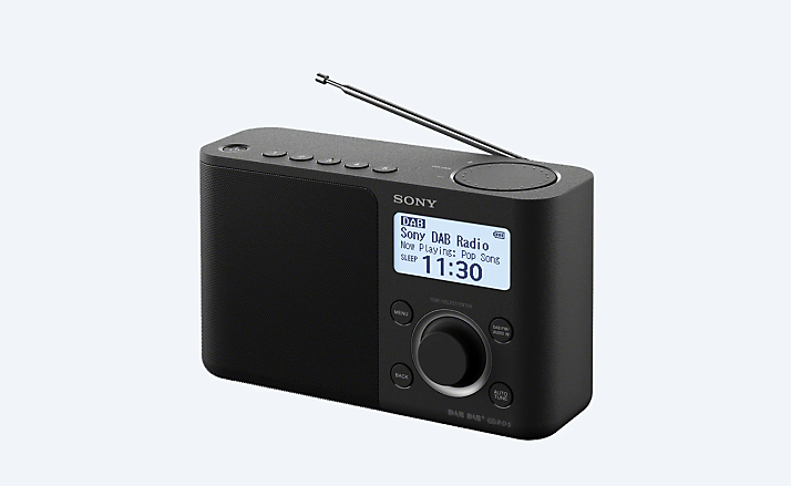Vooraanzicht van een zwarte DAB-radio van Sony