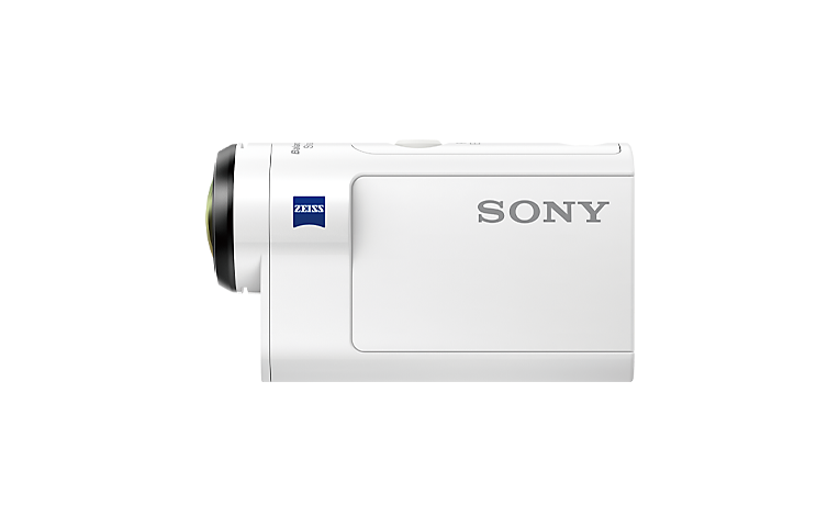 Белая камера HDR-AS300 Action Cam от Sony, вид под углом