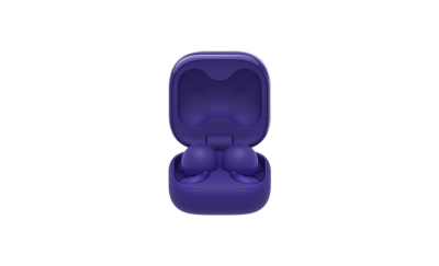 slide show of the violet LinkBuds Open earbuds shown at different angles