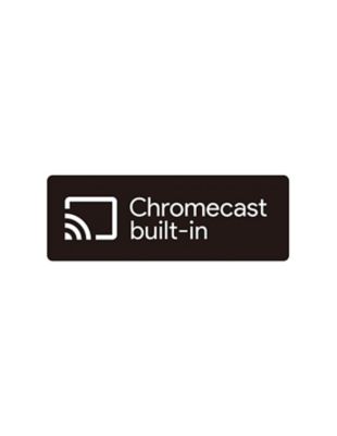 Image of a Chromecast built-in logo on a black background