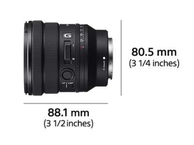 Lensin soldan görünümü, Genişlik 88,1 mm (3 1/2 inç) ve Yükseklik 80,5 mm (3 1/4 inç)
