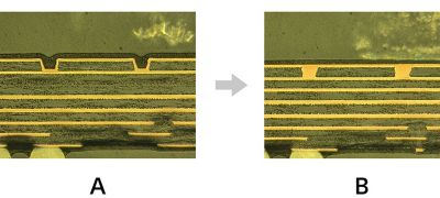 Low dielectric circuit board and filled via