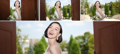 التقاط عدة صور للعروس باستخدام التحكم في الفلاش القبلي من خلال العدسة لكل إطار
