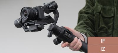 Image de l'objectif E PZ 10-20 mm F4 G monté sur un appareil photo placé sur un gimbal, où la configuration est bien équilibrée, car la longueur de l'objectif ne varie pas