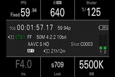 BIG6 (Home) screen hérité de la caméra CineAlta haut de gamme FX3