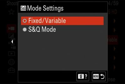 Image du menu montrant les réglages du mode