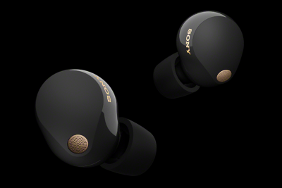 Image of Sony WF-1000XM5 Truly Wireless Headphones on a black background