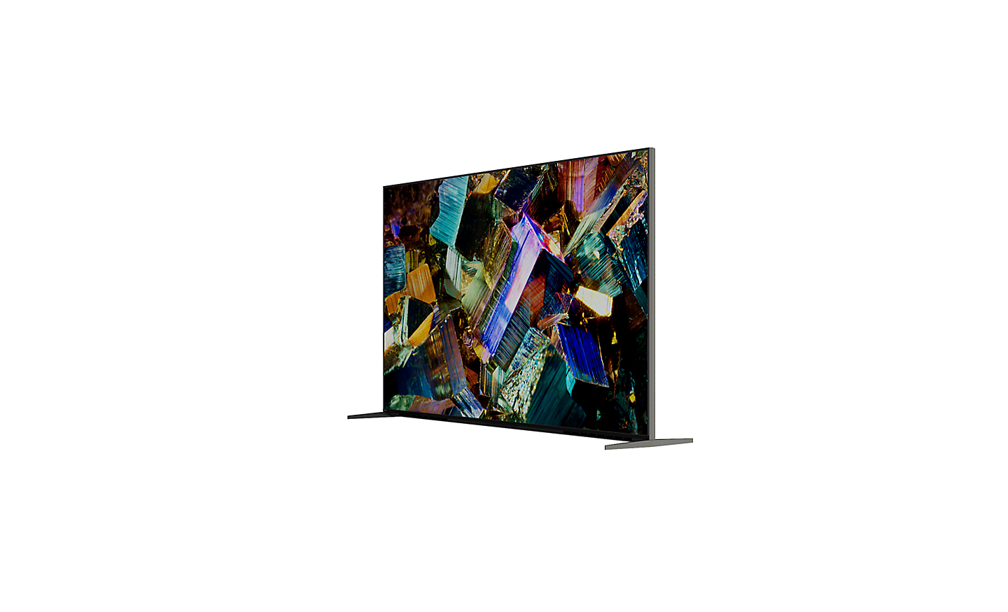 Skyvbar 360-visning for Z9K-serien som viser 360° visning av TV og skjermbilde av flerfargede krystaller
