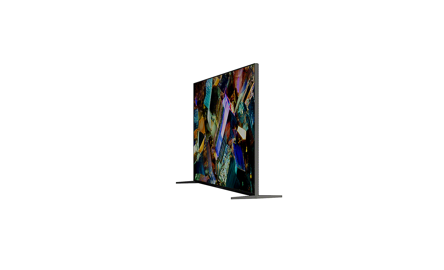Affichage coulissant à 360° montrant le téléviseur série Z9K et une capture d'écran de cristaux multicolores