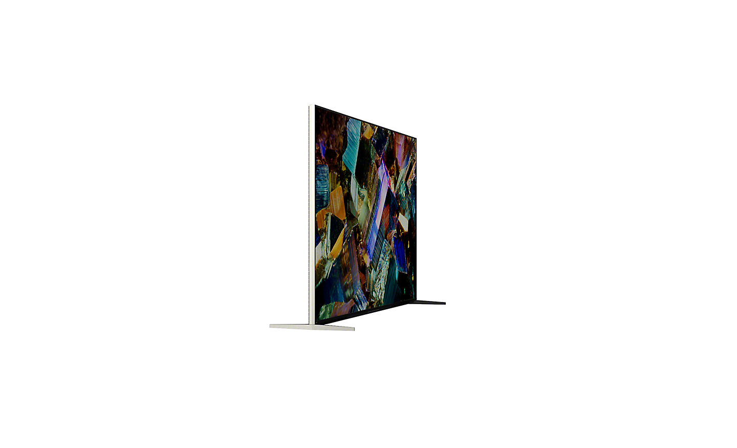 Skyvbar 360-visning for Z9K-serien som viser 360° visning av TV og skjermbilde av flerfargede krystaller