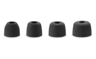 四個黑色泡棉質感耳塞式耳機套並排置於白色背景上。