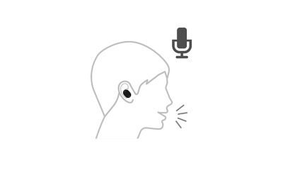 헤드폰 착용자와 근처의 마이크 아이콘으로 음성 지원 기능을 활성화한 모습을 묘사하는 일러스트.