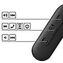 Image of the Sony Float Run headphones control panel with multiple icons and lines pointing to the buttons