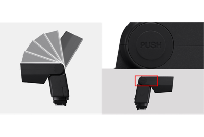 Illustration showing the angle movable area of the flash