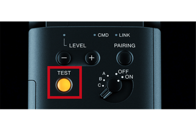 Close-up image of the product’s back with test flash mode light