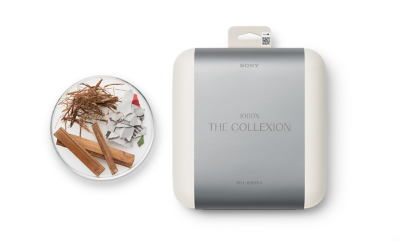 1000X THE COLLEXION 耳機的包裝，以及一個包含可再生物料的球體