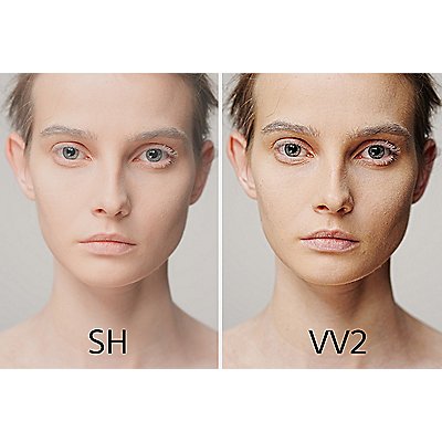 Two images of model with different color profiles