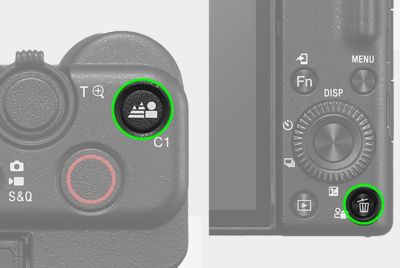 Ảnh cận cảnh các nút [Defocus] (Làm mờ) và [Clear] (Xóa) trên thân máy ảnh