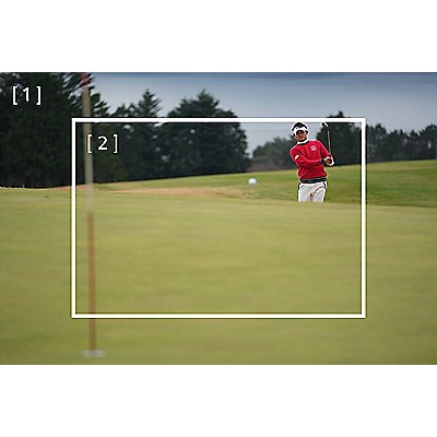 Golfer image with white central frame