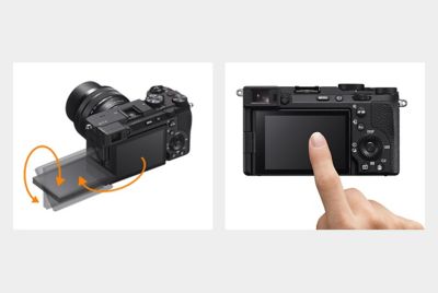 Hình ảnh sản phẩm minh họa chuyển động của màn hình LCD và thể hiện ngón tay người dùng đang thao tác trên màn hình cảm ứng