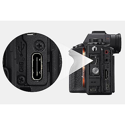 Camera left side view showing SuperSpeed USB connector