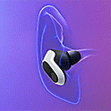Vidinės ausies iliustracija, pavaizduota dėvima INZONE ausinė