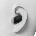 A geometric graphic illustration of a human ear with the LinkBuds Fit inside, demonstrating their ergonomic fit.