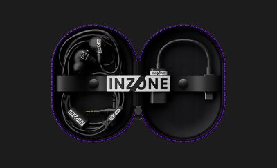 INZONE E9 and accessories packed in a carrying case.